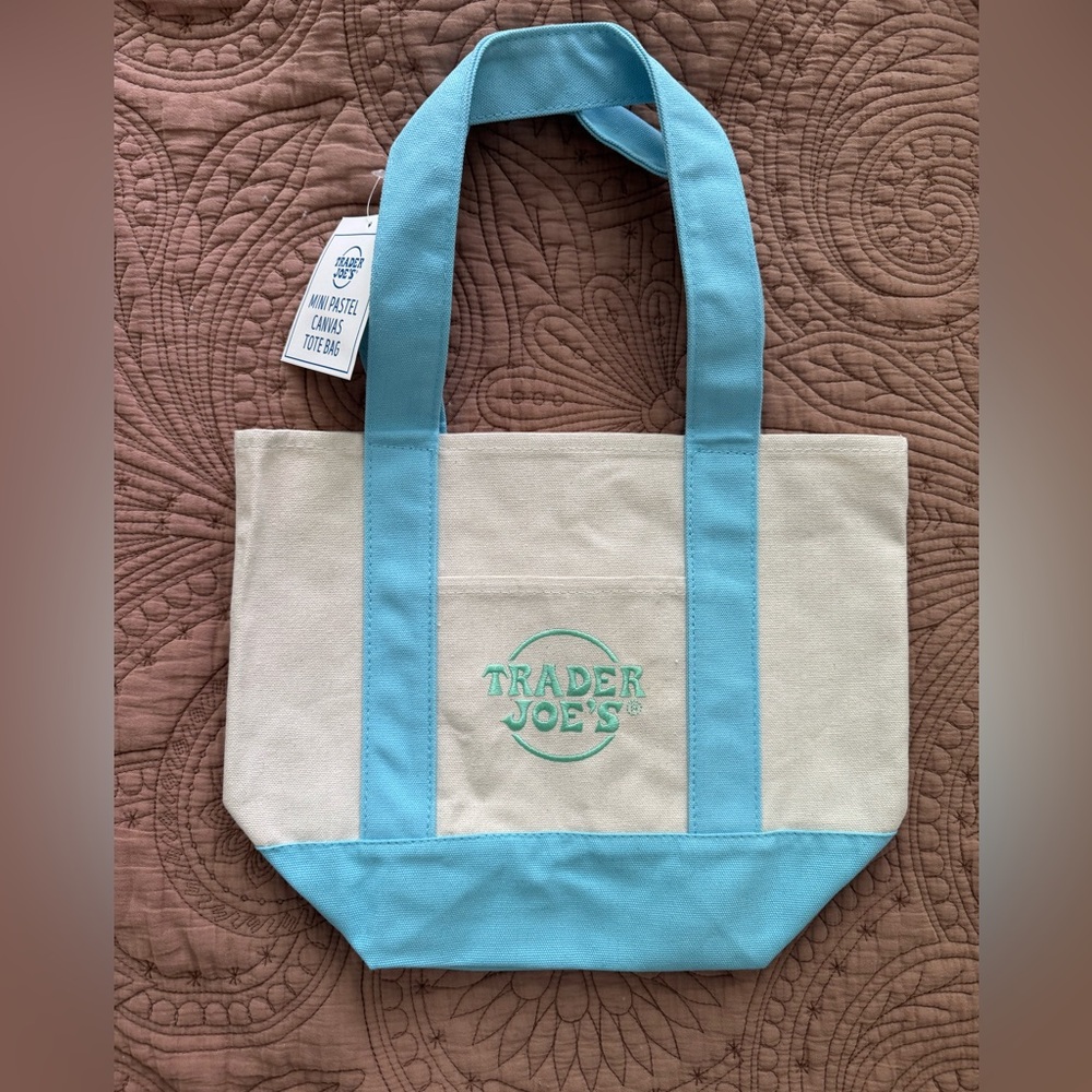 Trader Joe’s Mini Canvas Tote Bag - Pastel Blue/Green